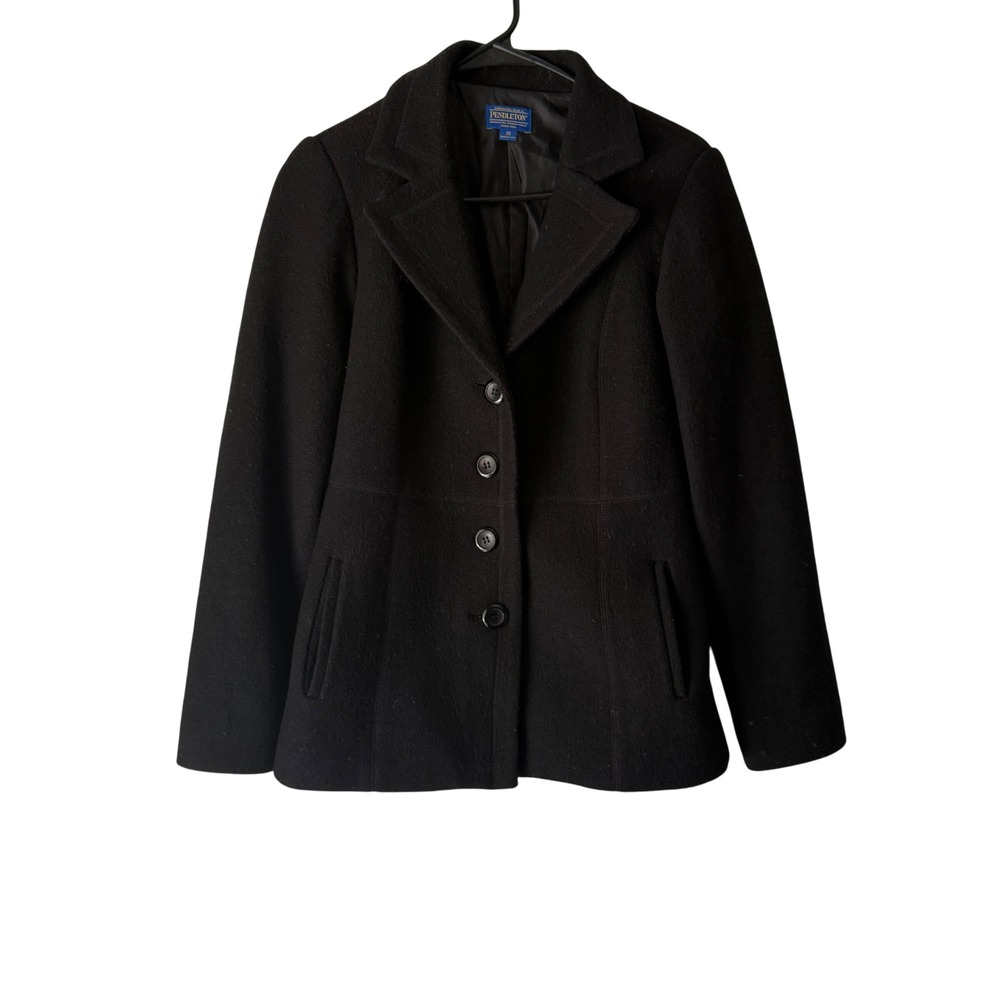 Pendleton Wool Coat Jacket Womens XS Black Classic Career Blazer Twee